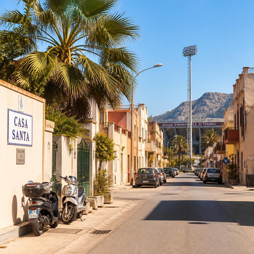 Strada di Casa Santa con lo stadio di Trapani sullo sfondo